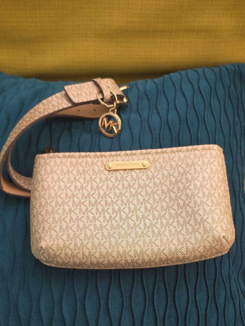 Michael Kors Champagne Logo Crossbody Bag with Gold Hardware